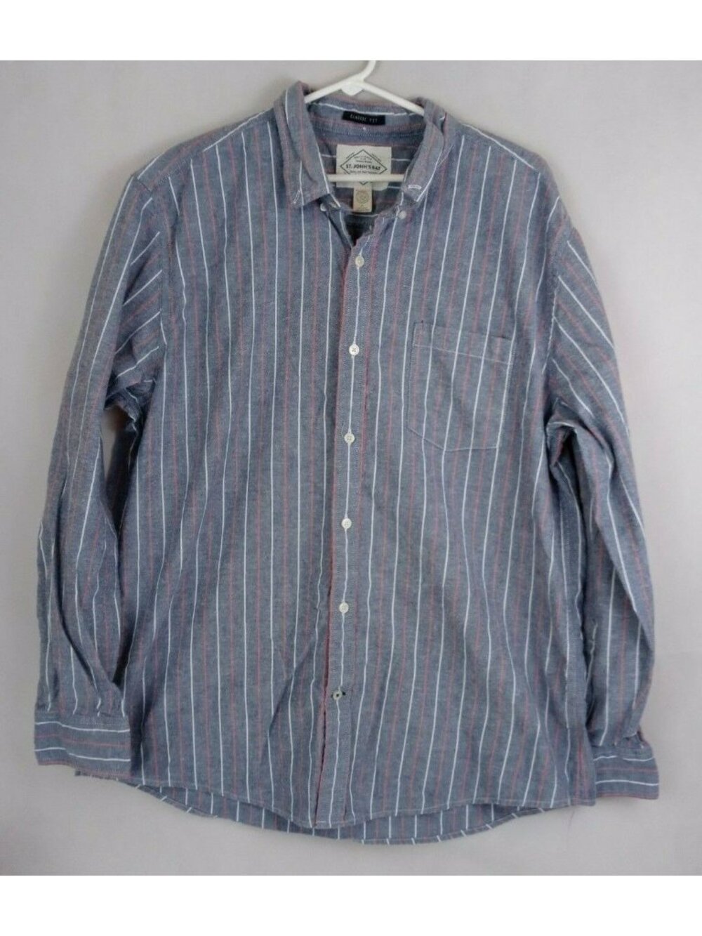 St Johns Bay Men's Classic Fit Gray Striped Dress Shirt Size XL 100% Cotton